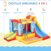 Outsunny Castillo Hinchable con 2 Toboganes Cama de Salto y Piscina para Niños +3 Años con Inflador y Bolsa de Transporte para Interior Exterior 330x265x185 cm Multicolor(m-4)