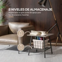 HOMCOM Mesa Auxiliar con Estante Mesita de Salón para Dormitorio Estudio Oficina Estilo Industrial 50x50x50 cm Gris(m-6)