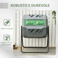 Outsunny Compostiera da Giardino Girevole a 2 Sezioni con 8 Prese d'Aria, in Acciaio e PP, 71x65x96 cm, Grigio(m-7)