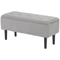 HOMCOM 57L Storage Ottoman, End of Bed Bench with Wooden Legs, Fabric Footstool for Living Room, Bedroom, 95 x 38 x 45cm, Grey(m-10)
