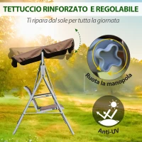 Outsunny Dondolo da Giardino a 3 Posti in Metallo, Tetto Parasole Rimovibile e Lavabile, Marrone e Argento, 171x108x150cm(m-5)