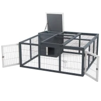 PawHut Rabbit Hutch Outdoor, Guinea Pig House, Bunny Run Cage with Openable Top for 1-2 Rabbits, 123 x 120 x 52cm, Grey(m-7)