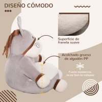 HOMCOM Puff Infantil Diseño de Burrito Sillón para Niños 18-36 Meses de Franela Asiento Acolchado Alfombra Antideslizante para Dormitorio Sala de Juegos 60x55x60 cm Gris(m-5)