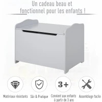 HOMCOM Coffres à jouets pour enfants Boîte à jouets malle de rangement dim. 60L x 40l x 48H cm vérin pneumatique MDF gris(m-4)