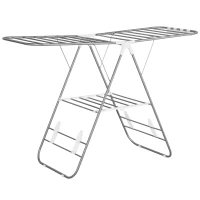 HOMCOM Wäscheständer 1,48 m Trockenlänge tragbar Standtrockner mit Teleskopstangen, Flügelwäscheständer Wäschetrockner für Innen und Außen, Silber+Weiß(m-1)