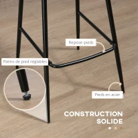 HOMCOM Lot de 2 tabourets de bar assise en similicuir hauteur 76 cm avec repose-pieds en acier et dossier design vintage marron(m-6)