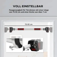 SPORTNOW Klimmzugstange für Türrahmen, verstellbar, ohne Bohren, Stahl, bis 200 kg, 75-92 x 10 x 7 cm, Schwarz/Rot(m-5)