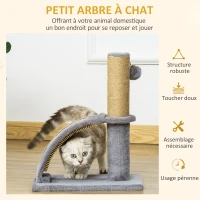 PawHut Arbre à chat arbre à grimper griffoir pour chat balle suspendue hauteur 43 cm avec poteau jute à griffer gris(m-4)