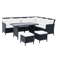 Outsunny Gartenmöbel-Set aus PE-Rattan für 7 Personen, abnehmbare Polster, Cremeweiß + Schwarz(m-11)