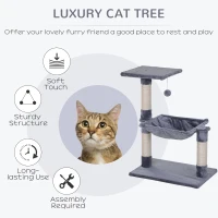 PawHut Cat Scratch Post with Bed Cat Tree for Indoor Cats Sisal Scratching Posts Hammock Kitty Activity Centre Grey(m-4)