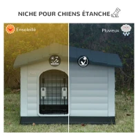 PawHut Niche pour chien chenil à l'extérieur avec porte en métal à mailles à double ouverture et fenêtre d'air en PP et métal pour chiens de taille moyenne et petite 91 x 69 x 66 cm(m-5)