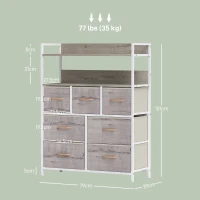 HOMCOM Rustic Chest of Seven Fabric Drawers - Natural Wood Finish(m-3)