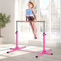 HOMCOM Barra de Gimnasia para Niños de +3 Años Barra de Entrenamiento Altura Ajustable 92-150 cm Carga 75 kg 194x121x150cm Rosa(m-2)