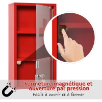 kleankin Armoire à Pharmacie 2 étagères 3 Niveaux verrouillable Porte Verre trempé dépoli Logo Croix 25L x 12l x 48H cm métal Rouge(m-4)
