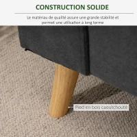 HOMCOM Canapé droit 3 places et pouf modulable avec accoudoirs design scandinave 193 x 136 x 85 cm gris anthracite(m-7)