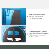Outsunny Campingzelt Trekkingzelt Zelt, wetterbeständig, 2 Räume,  475 x 264  cm Breite x 172, Blau(m-6)