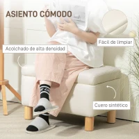 HOMCOM Baúl de Almacenaje para Dormitorio 33L Tapizado en PU Banco de Almacenaje con Patas de Madera 60x38x40 cm Crema(m-6)
