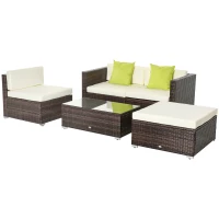 Outsunny Gartenmöbelset 4.tlg., PE-Rattan, Gartensitzgruppe für 3 Personen, abnehmbare Polster, Creme + Braun(m-10)