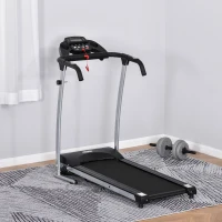 HOMCOM Tapis de course électrique pliant 440 W tapis roulant motorisé vitesse réglable 1-10 Km/H écran LCD multifonctions 12 programmes prédéfinis support iPad porte-gobelets châssis acier noir argent(m-2)