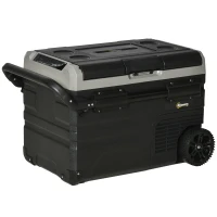 Outsunny Kühlbox Auto 40L mit LED-Beleuchtung Kompressor Autokühlschrank mit Griffe Transportrollen Boot Camper Reisen 12/24V DC und 110-240V AC Grau+Schwarz(m-1)
