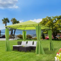 Outsunny 3 x 3(m) Garden Gazebo, Outdoor Gazebo Canopy Shelter with Curtains and Steel Frame for Lawn, Yard and Deck, Green(m-10)