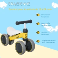 HOMCOM Draisienne vélo Enfant Design Abeille 4 Roues Selle Guidon Ergonomique métal PP Jaune(m-4)