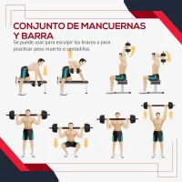 HOMCOM Juego de Mancuernas de 25 kg 2 en 1 de Dumbbell con Barras Conexión y Barra de Extensión Entrenamiento de Fuerza y Levantamiento de Pesas Negro(m-4)