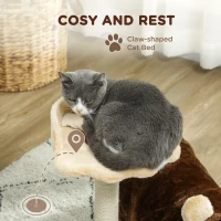 PawHut 47cm Small Cat Tree w/ Scratching Post, Bed, Cat Tunnel, Toy Ball, Dark Brown(m-5)
