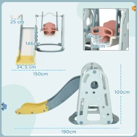 HOMCOM Tobogán Infantil con Columpio y Canasta Baloncesto 3 en 1 para Niños de +18 Meses con Asiento Ajustable Centro de Actividades para Interior y Exterior 150x190x100 cm Multicolor(m-3)