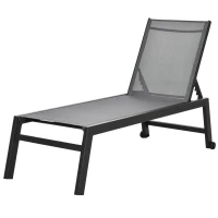 Outsunny Sonnenliege, Gartenliege, 5-stufige Rückenlehne, Aluminium, Grau, 202 x 65 x 43 cm(m-10)