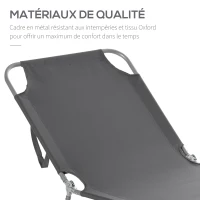 Outsunny Bain de Soleil transat Pliable Dossier réglable Multipositions métal et Polyester Gris(m-6)