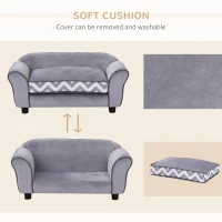 PawHut Dog Sofa Bed for XS-Sized Dogs, Cat Sofa with Soft Cushion, Pet Chair Lounge with Washable Cover, Removable Legs, Wooden Frame - Grey(m-5)