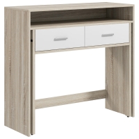 HOMCOM Table console avec plateau coulissant et 2 tiroirs, table de couloir avec rangement, 95l x 35P x 87H cm, aspect chêne