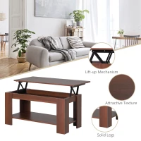 HOMCOM Lift Up Top Coffee Table with Hidden Storage and Open Shelf, Modern Wooden Sofa Side End Tea Table for Living Room 100W x 50D x 63H cm(m-6)