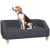 PawHut Hundesofa, Haustiersofa Katzensofa Hundebett für mittelgroße und große Hunde, Hundecouch mit Erhöhtem Design, Hundesessel mit Holzbeine, Dunkelgrau, 95 x 63 x 39 cm(m-10)