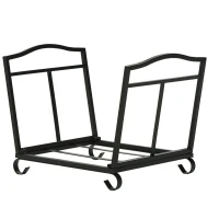 Outsunny Metal Firewood Log Holder Indoor Outdoor Folding Firewood Rack Fireplace Wood Storage Shelf w/ Scrolls, Rust-Resistant, Black, 48L x 34W x 37Hcm(m-11)