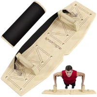 SPORTNOW Push Up Bars Set, Liegestützgriffe mit Trainingsboard & Widerstandsbändern, Holz(m-1)