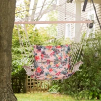 Outsunny Garden Outdoor Hanging Hammock Chair Thick Rope Frame Wooden Arms Safe Wide Seat Garden Outdoor Spot Stylish Multicoloured floral(m-2)