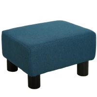 HOMCOM Linen Fabric Footstool Footrest, Small Foot Rest, Rectangle Sofa Stool for Bedroom Living Room, Dark Blue(m-10)
