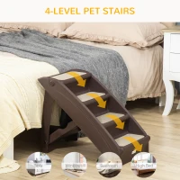PawHut Foldable Four-Step Pet Stairs, for Cats, Small Miniature Dogs, with Non-Slip Mats 62 x 38 x 49.5cm - Brown(m-7)