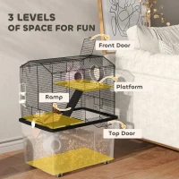 PawHut Three-Tier Gerbil Cage, Hamster Cage for Dwarf Hamster, Syrian Hamster w/ Wheels, Deep Bottom, Food Dish, Water Bottle(m-4)