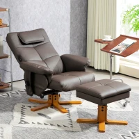 HOMCOM Faux Leather Massage Recliner Chair, with Storage Ottoman - Brown(m-2)