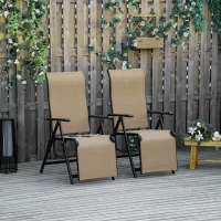 Outdoor Set of 2 Outdoor Sun Lounger 10-Position Adjustable Texteline Folding Reclining Chairs with Footrest for Patio Garden, Beige(m-12)