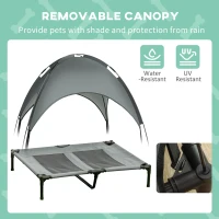 PawHut Raised Dog Bed Waterproof Elevated Pet Cot with Breathable Mesh UV Protection Canopy Grey, for Large Dogs, 92 x 76 x 90cm(m-6)