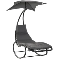 Outsunny Bain de Soleil transat à Bascule Design Contemporain avec Pare-Soleil, Matelas Grand Confort, tétière métal époxy Noir Polyester Gris(m-10)