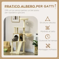 PawHut Albero per Gatti con Casetta, Tiragraffi per Gatti, Posatoio e Paletto, 48.5x48.5x141.5 cm, Beige(m-4)