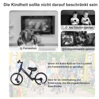 HOMCOM Kinder Laufrad ab 2-5 Jahre Lauflernrad mit Stützrädern, Pedalen, Höhenverstellbarem Sitz, Spielzeug Balance Bike für Kleinkinder Erste Geburtstag Geschenk, Schwarz(m-7)