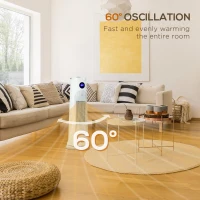 HOMCOM Electric Space Heater, Portable Fan Heater, Low Energy 2000W PTC Ceramic Heater with Thermostat, Timer, 60° Oscillation, Overheat & Tip-over Protection for Bedroom, Home Office, White(m-4)