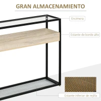 HOMCOM Mesa Consola de Entrada 108x28x85 cm Mueble Recibidor con Encimera de Cristal Estante y Rejilla Inferior Marco de Acero para Pasillo Salón Extremo del Sofá Negro(m-4)