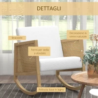 HOMCOM Poltrona a Dondolo Imbottita in Poliestere e Legno di Pioppo, 60x76x74 cm, color Legno e Crema(m-6)